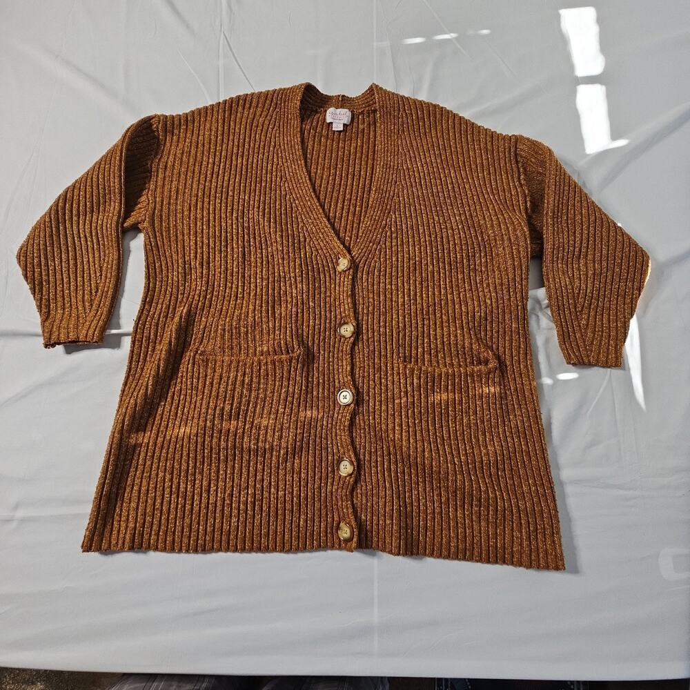 Isabel Maternity by Ingrid & Isabel Brown Ribbed Cardigan Sweater Button Front L